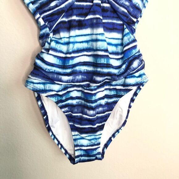 NWT La Blanca Twist Front Keyhole Slimming Fit One Piece Swimsuit Blue Size 6 - Picture 5 of 8